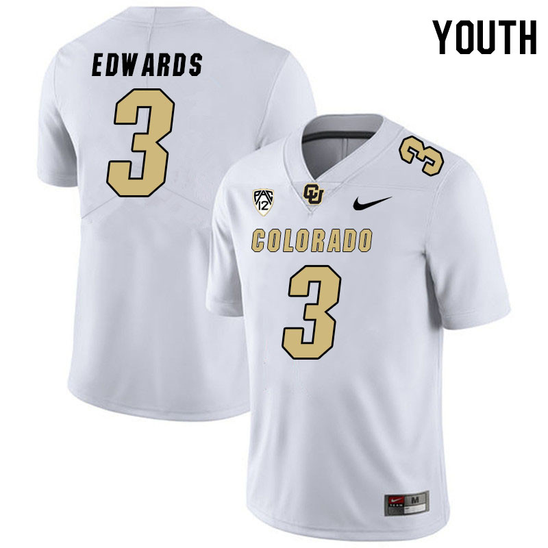 Youth #3 Dylan Edwards Colorado Buffaloes College Football Jerseys Stitched Sale-White - Click Image to Close